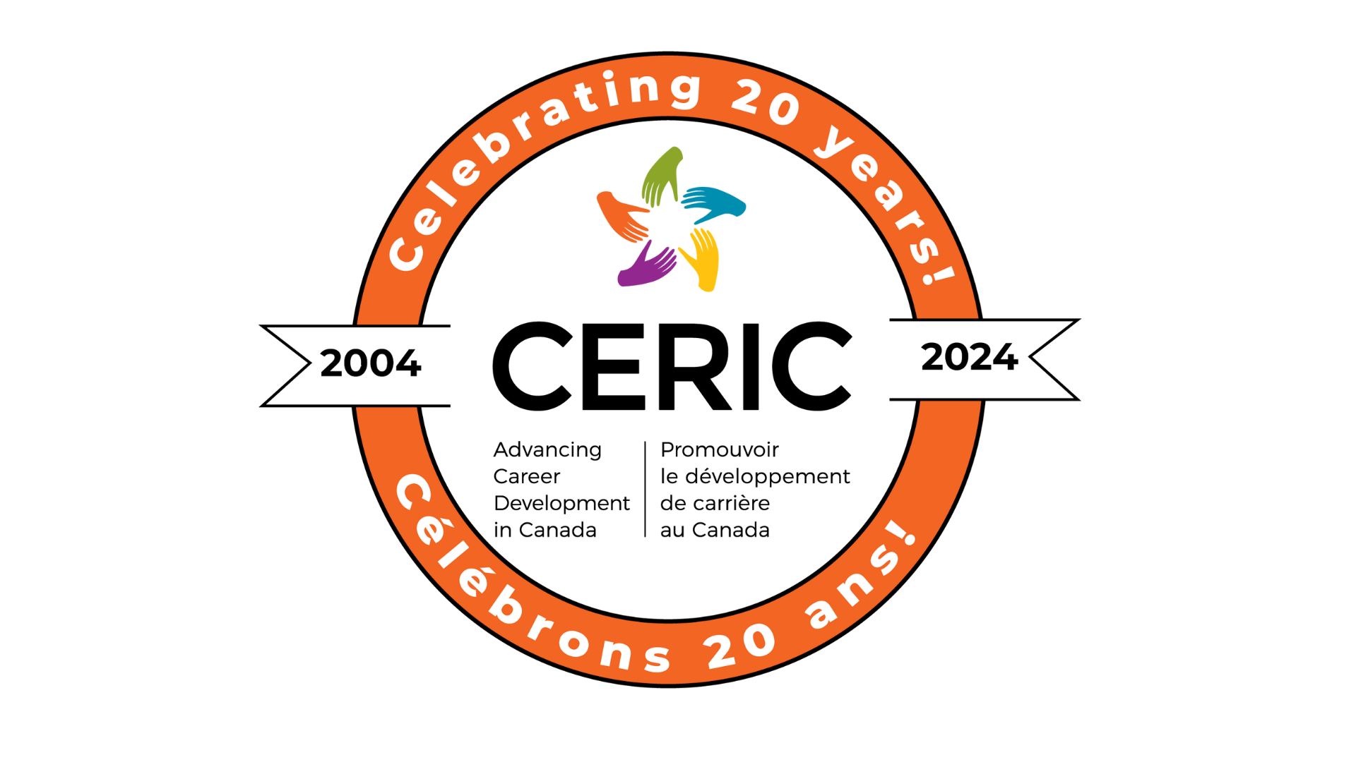 Celebrating 20 years crest around the CERIC logo - celebrons 20 ans CERIC